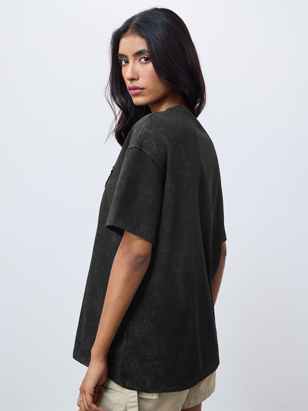 Women Oversized Fit Supergirl Vintage Printed Black T-Shirts