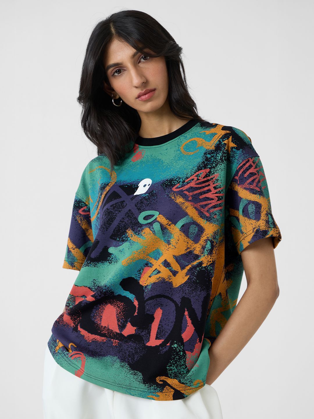 Women Oversized Fit Printed Multi T-Shirts