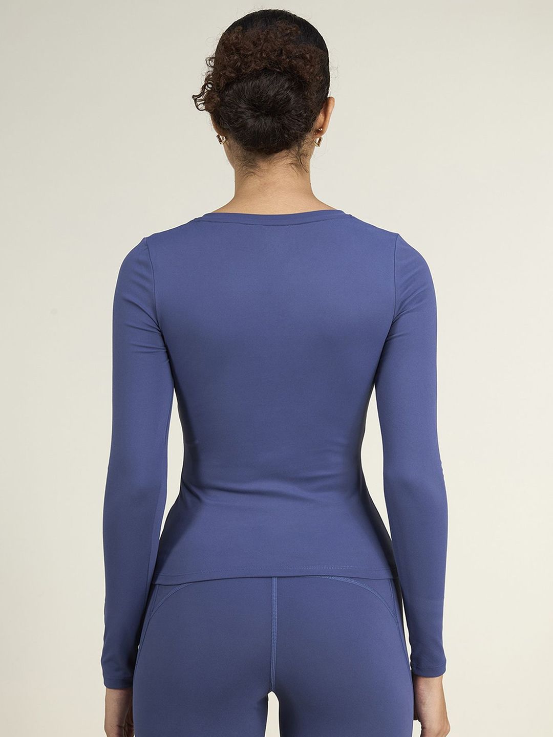 Navy Women Sculpt Snug Fit V-Neck Full Sleeves Fitted Top