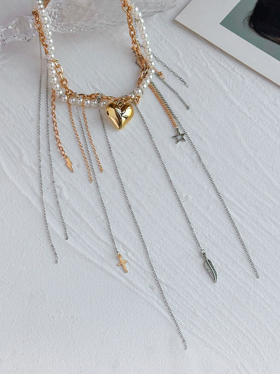 Silver-Plated Pearls Beaded Tasselled Statement Necklace