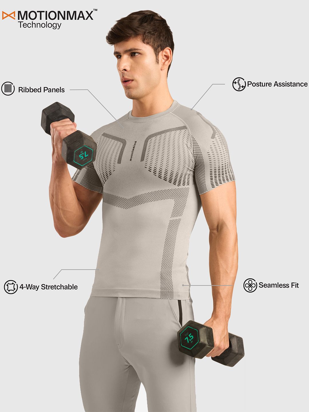 Men Abstract Printed Round Neck Seamless Compression T-shirt