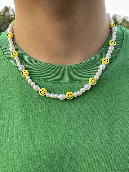 Gold-Plated Artificial Stone Baeded MInimal Necklace