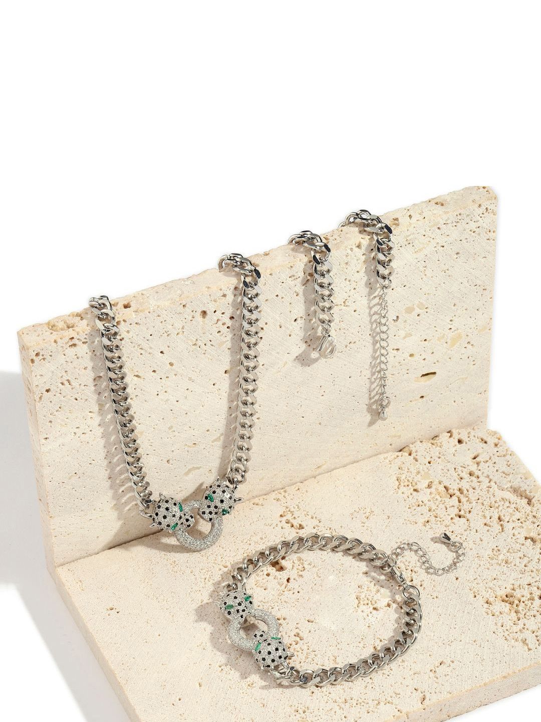 SALTY Amara Silver Plated Stones Studded Bracelet & Necklace