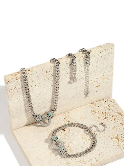 SALTY Amara Silver Plated Stones Studded Bracelet & Necklace