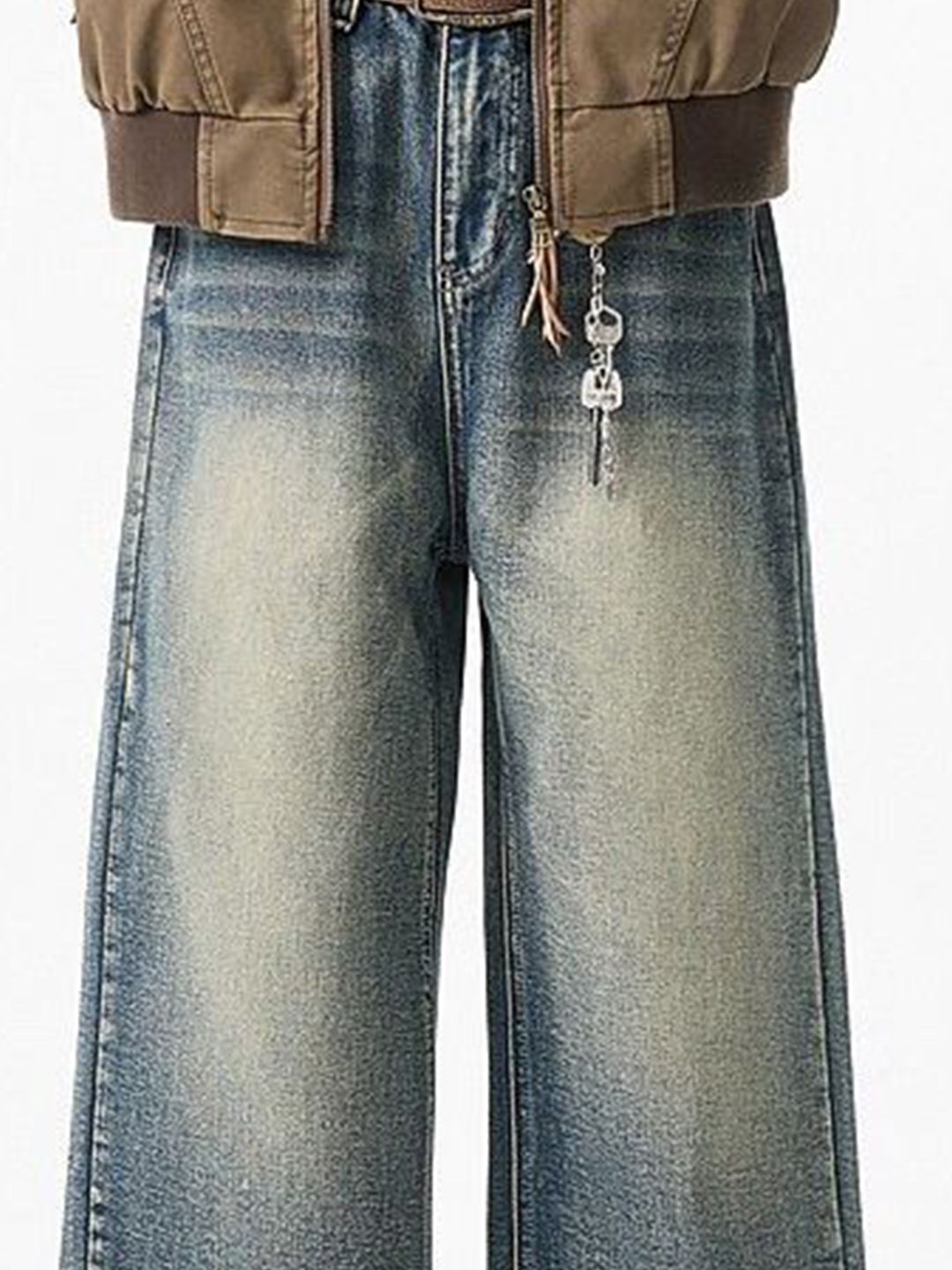 Men Wide Leg Mid-Rise Light Shade Heavy Fade Jeans