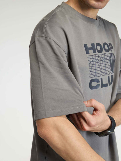 Men Grey Certified Hoopers Oversized Printed Cotton Tee