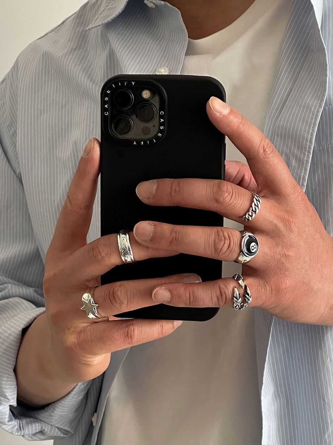 Set Of 5 Sliver-Plated Adjustable Finger Rings