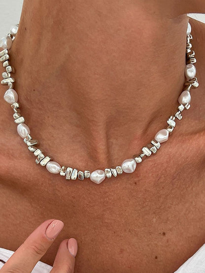 Silver-Plated Artificial Beaded Enamelled Minimal Necklace