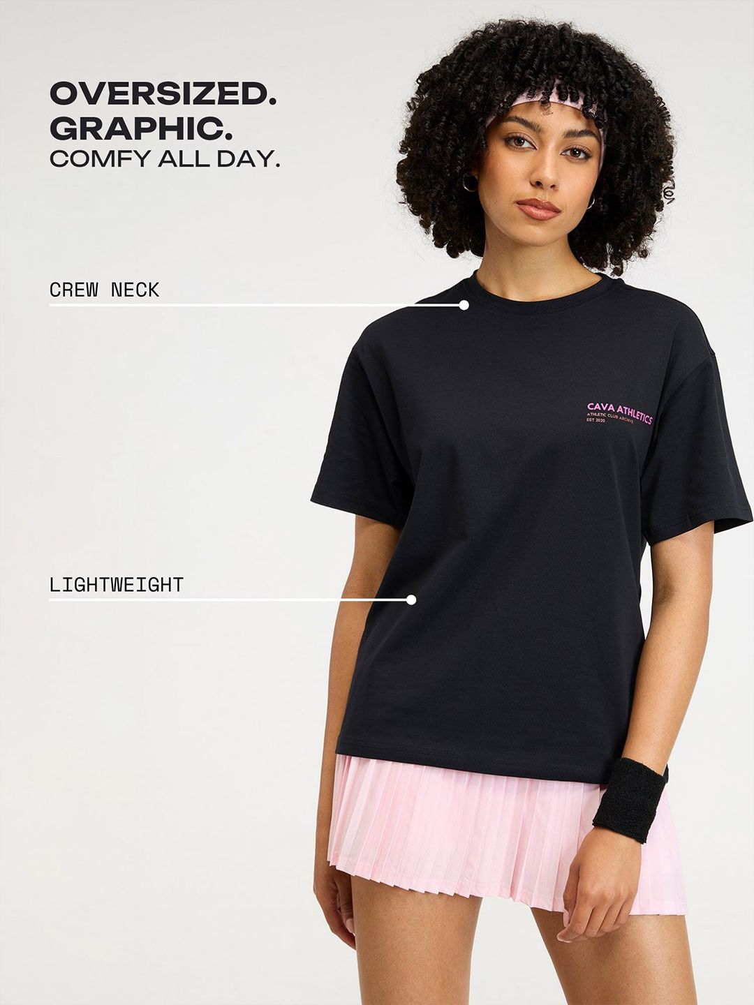 Women Black Serve Side Oversized Printed Cotton-Spandex Tee