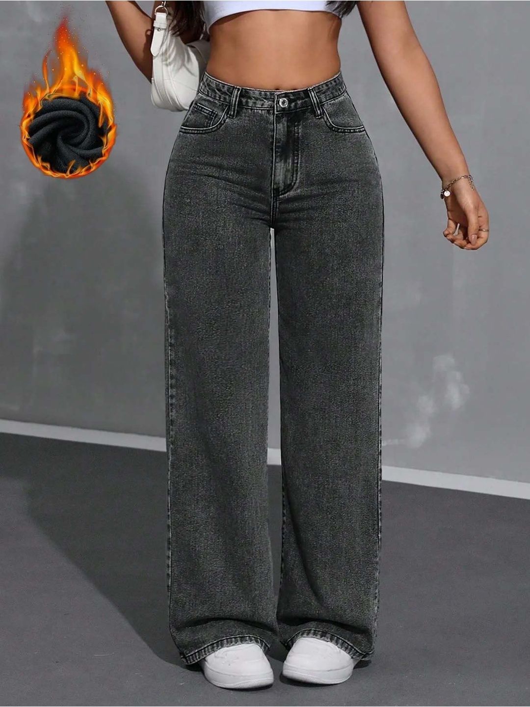 Women Comfort Wide Leg High-Rise Light Fade Stretchable Jeans