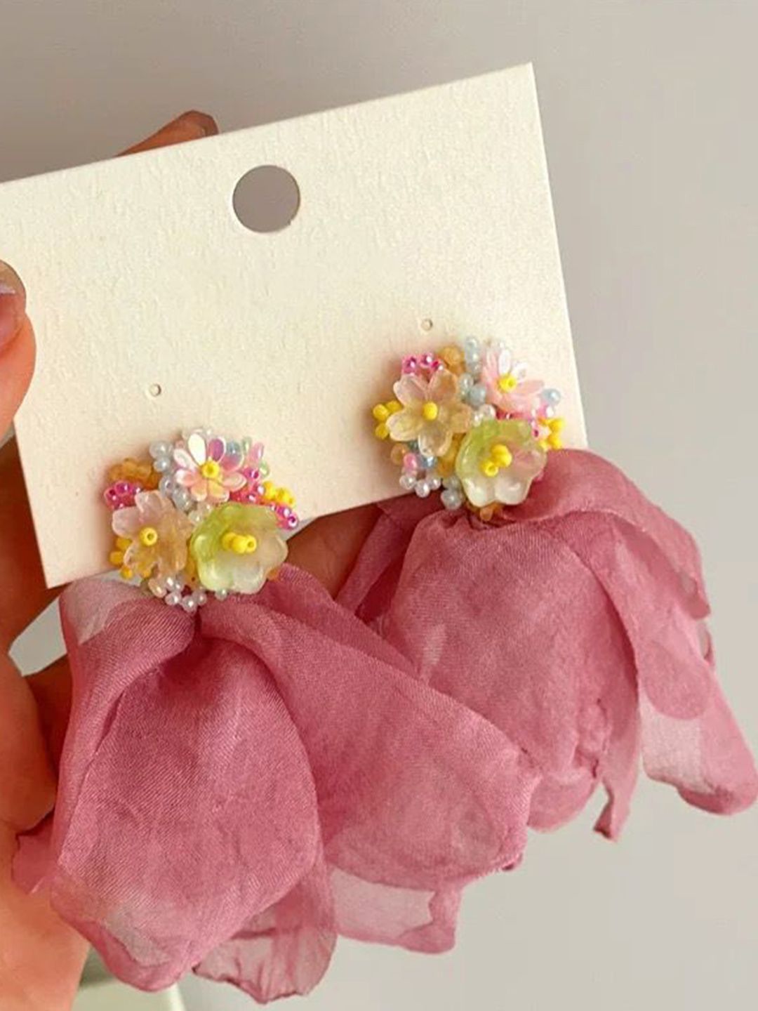 Artificial Beaded Floral Shaped Drop Earrings