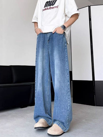 Men Wide Leg Mid-Rise Heavy Fade Jeans