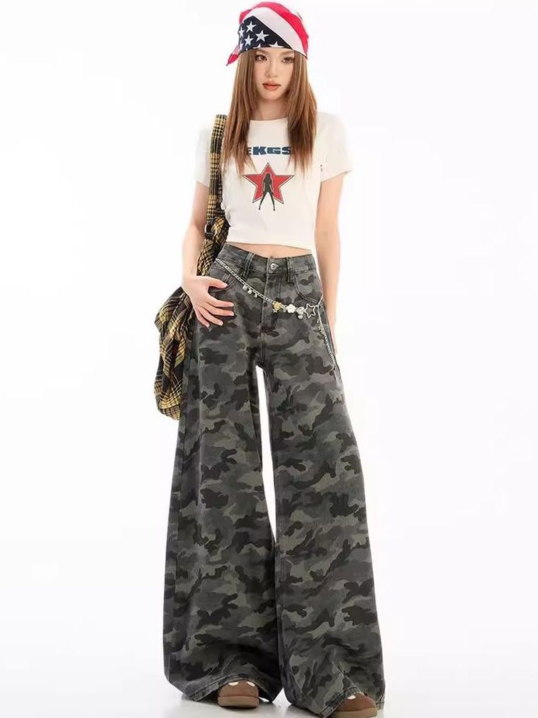 Women Wide Leg High-Rise Printed Jeans