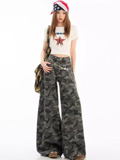 Women Wide Leg High-Rise Printed Jeans