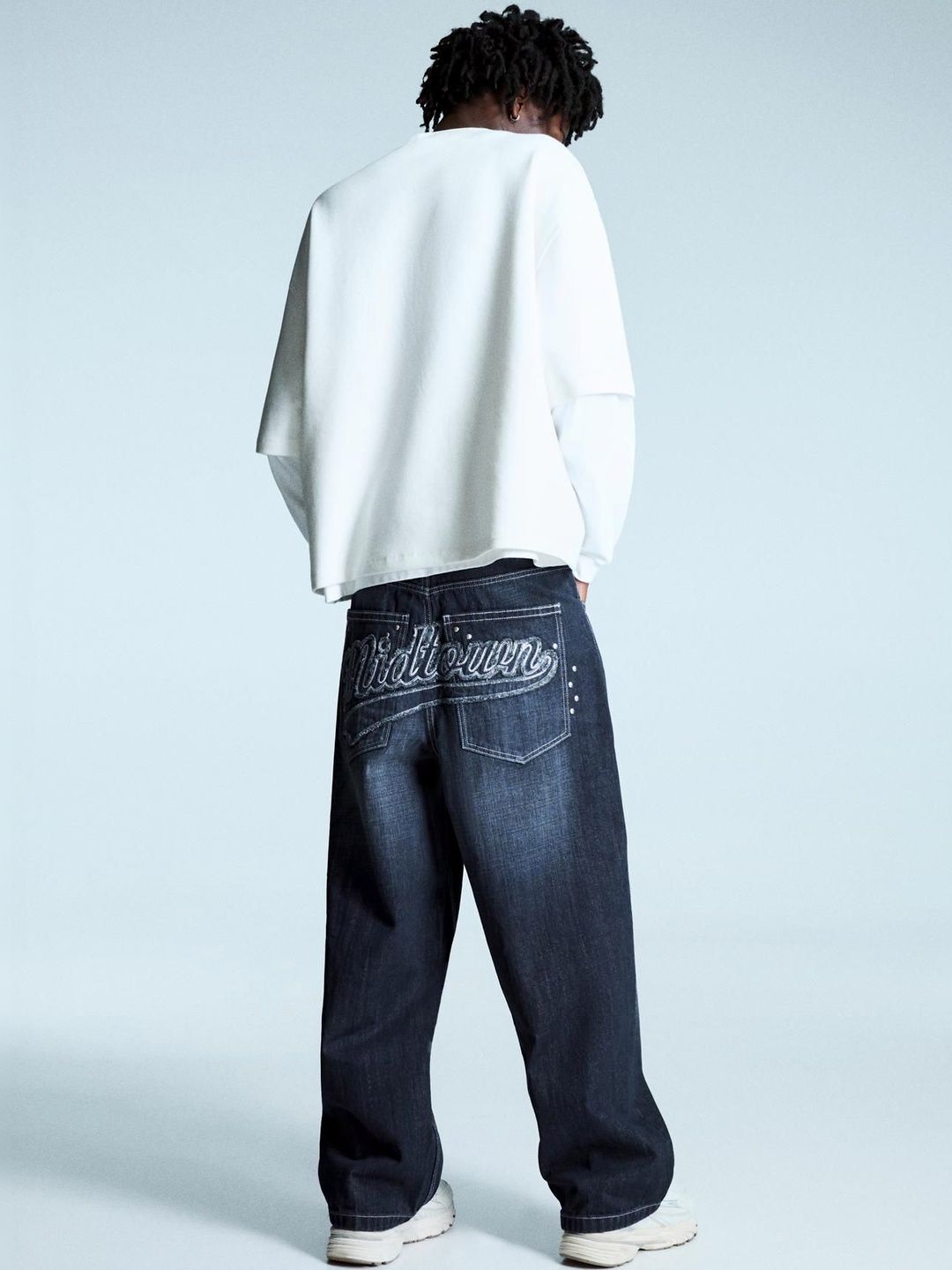 Men Super baggy studded patch jeans