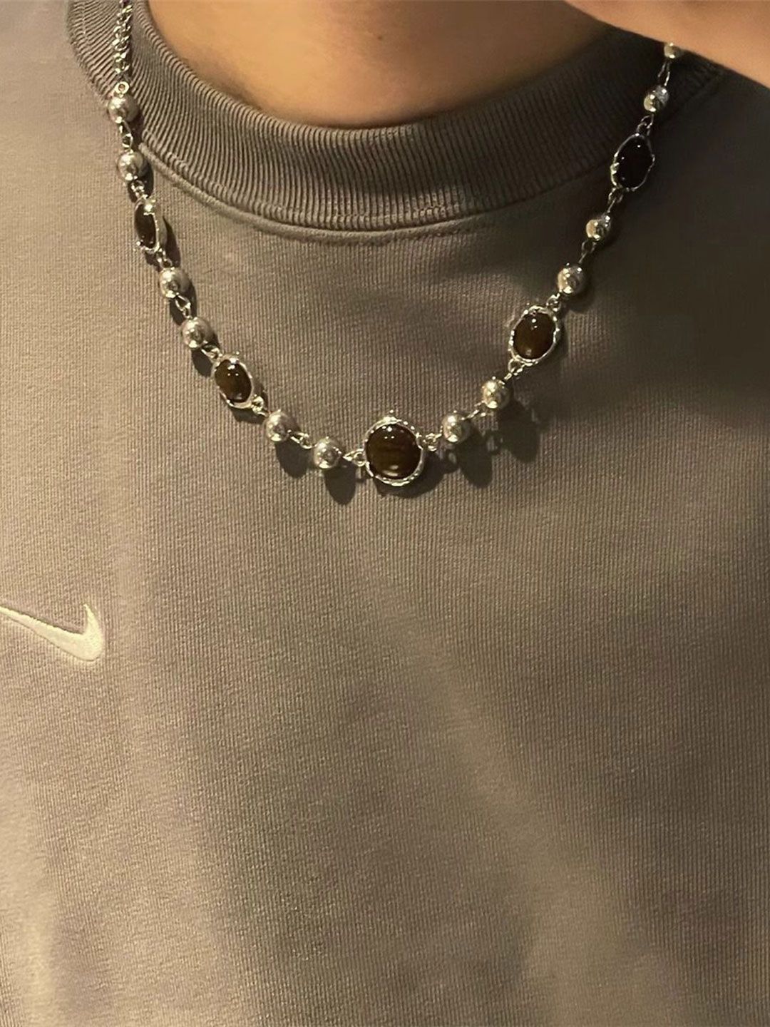 Stainless Steel Silver-Plated Artificial Stones Minimal Necklace