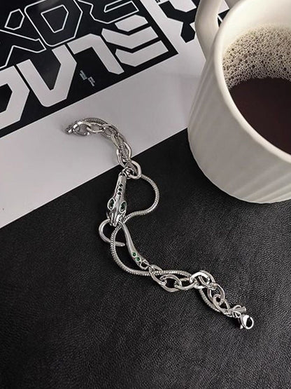 Men Stainless Steel Silver-Plated Stones Studded Link Bracelet