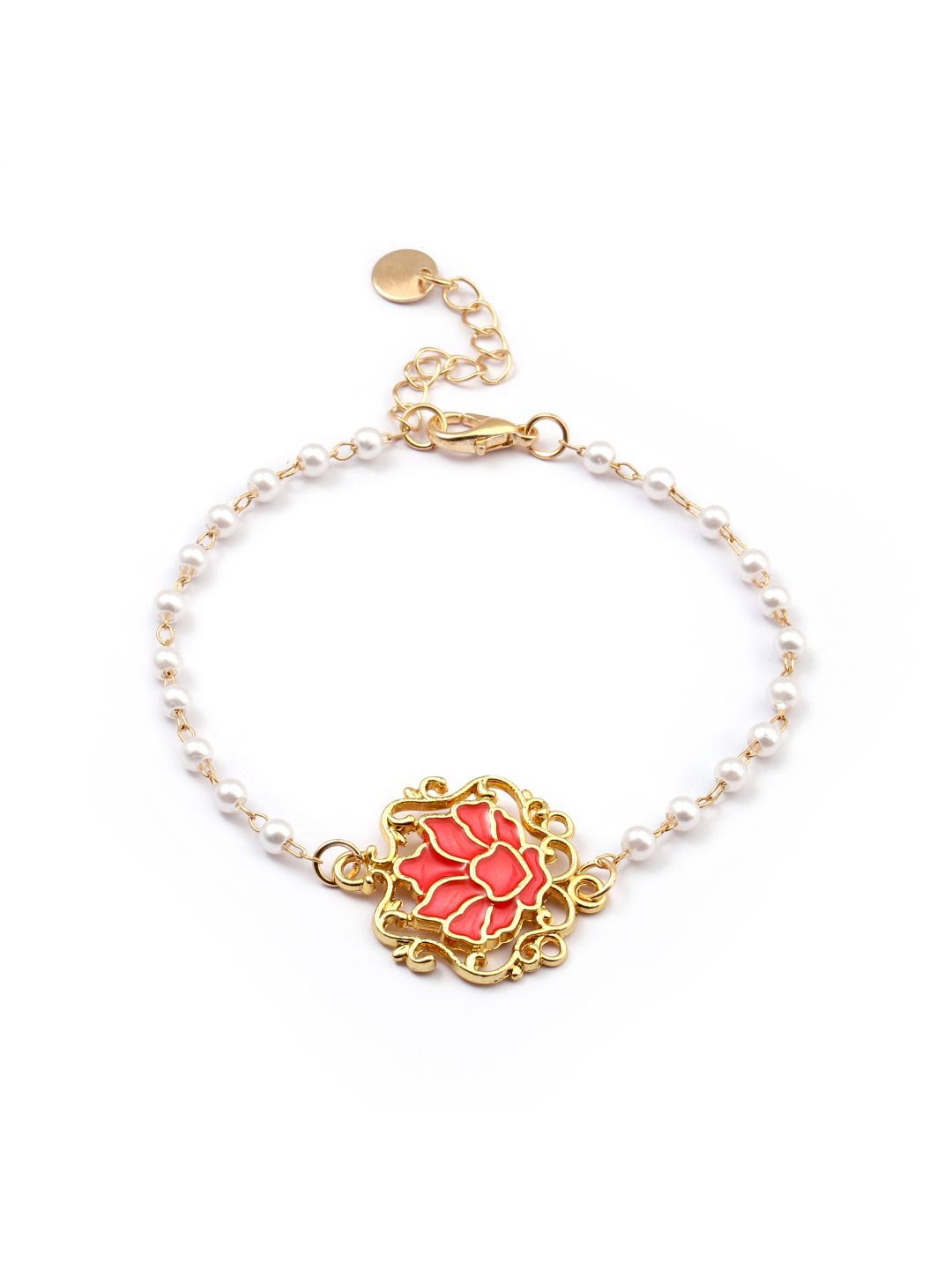 SALTY Pack of 2 Women Serenity Lotus Red Charm Gold Bracelet