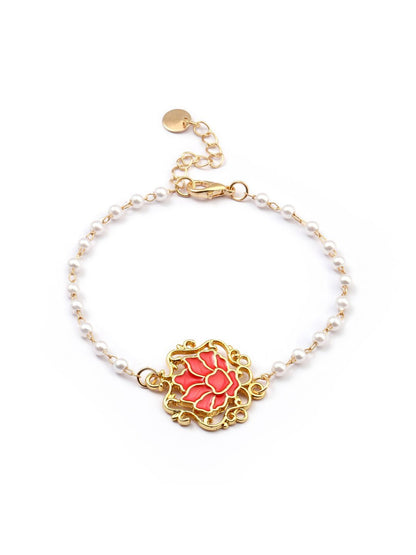 SALTY Pack of 2 Women Serenity Lotus Red Charm Gold Bracelet