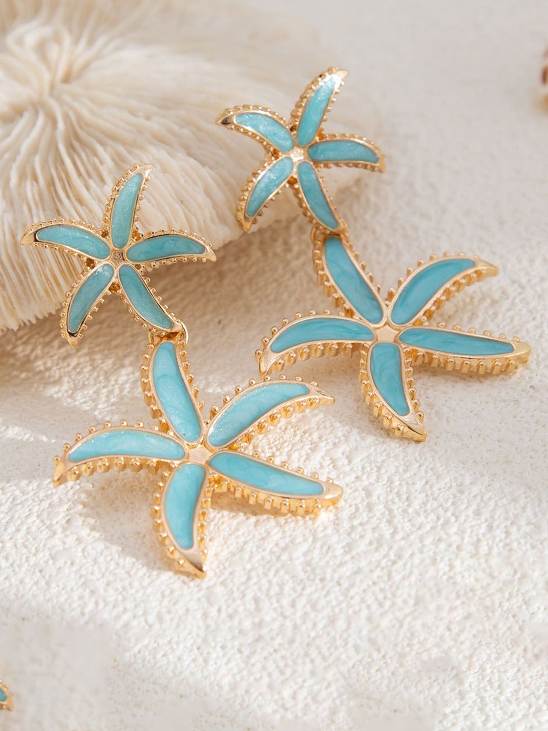 Gold Plated Star Shaped Drop Earrings