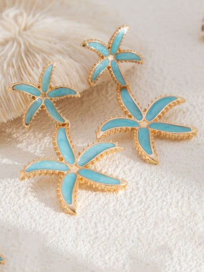 Gold Plated Star Shaped Drop Earrings