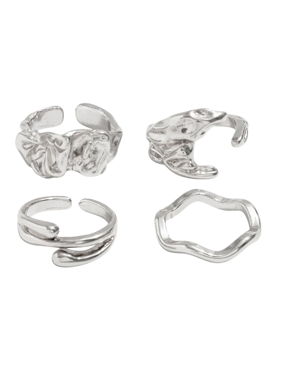 Men Set Of 4 Sliver-Plated Adjustable Finger Rings