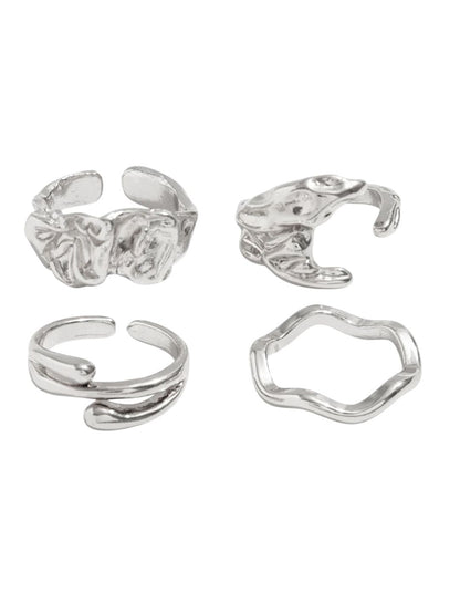 Men Set Of 4 Sliver-Plated Adjustable Finger Rings