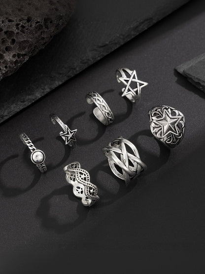 Men Set Of 7 Silver-Plated Finger Ring