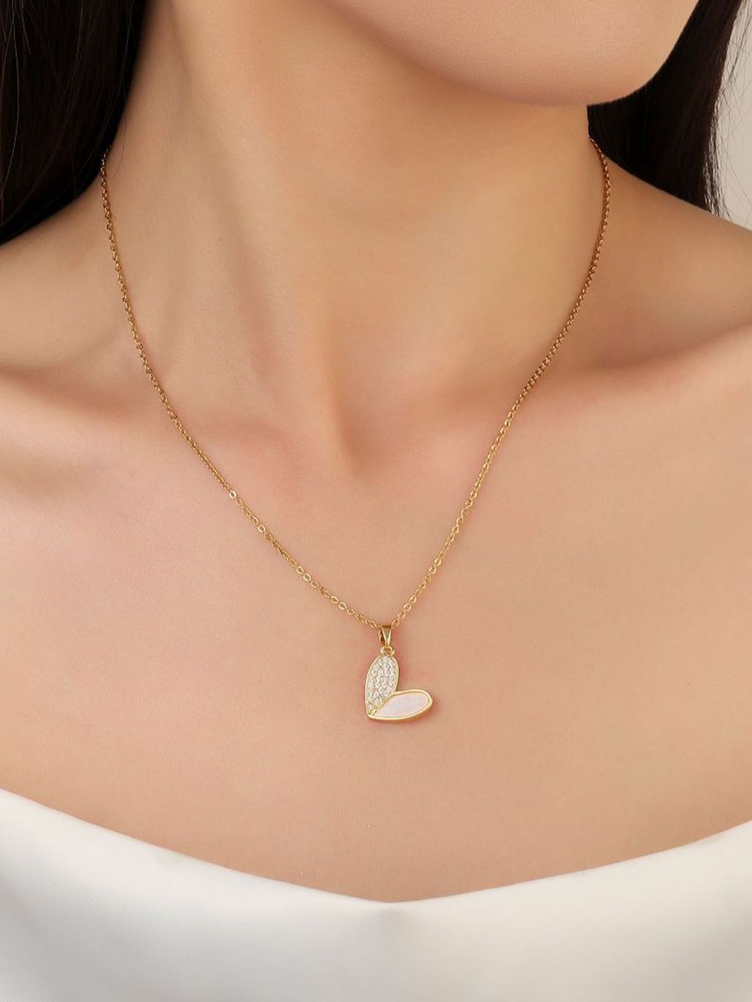 SALTY Haley Studded Stainless Steel Heart Shaped Pendant with Chain