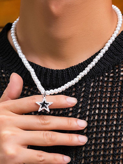 Silver-Plated Artificial Beaded Minimal Necklace