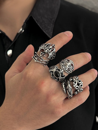 Men Set Of 6 Silver-Plated Finger Rings