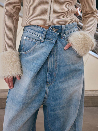Women Wide Leg Mid-Rise Heavy Fade Jeans