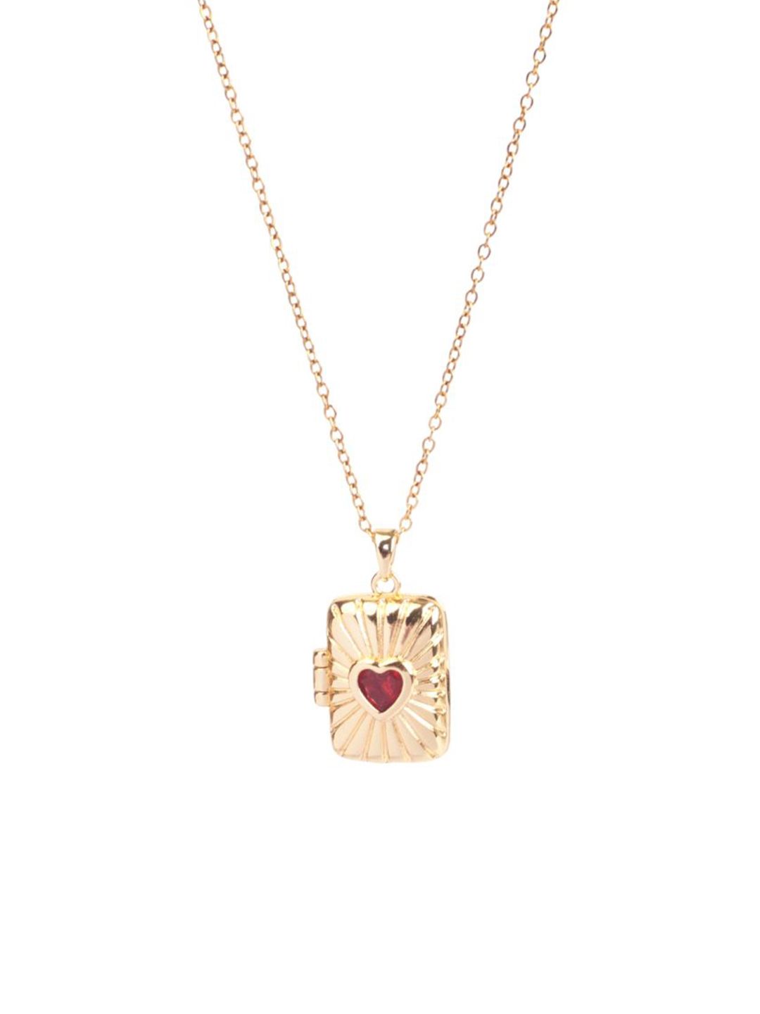 SALTY Sunburst Red Heart Pendant With Neck Chain For Women & Girls