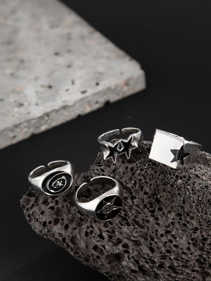 Men Set Of 4 Silver-Plated Finger Ring