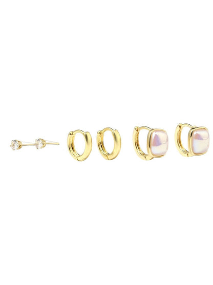 SALTY Set Of 3 Gold-Plated Keshi Pearl Contemporary Studs