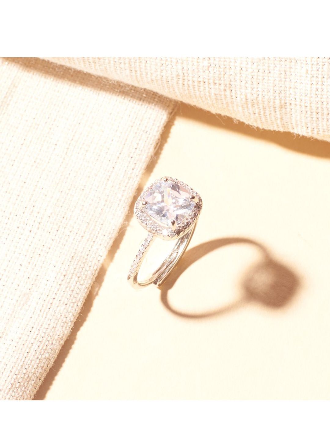 SALTY Silver Shimmering Cushion-Cut Ring For Women & Girls