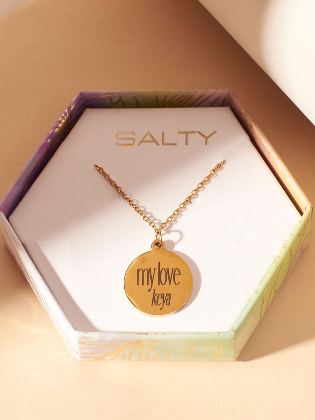SALTY Pack of 2 Women Minimal Round Personalised Golden Necklace