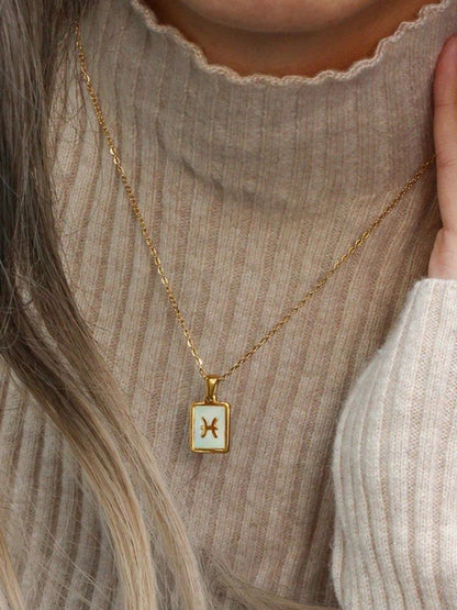 SALTY Gold & White Sign of the Stars Zodiac Aries Pendant With Chain