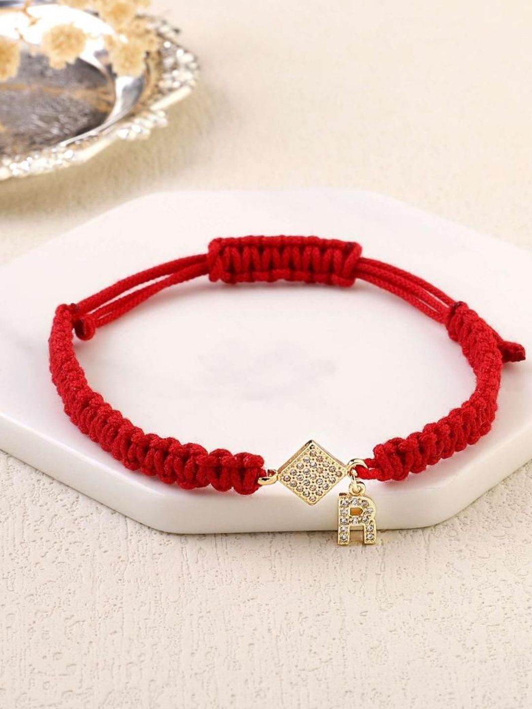 SALTY Women Stainless Steel Stone Studded Alphabet C Wraparound Thread Bracelet