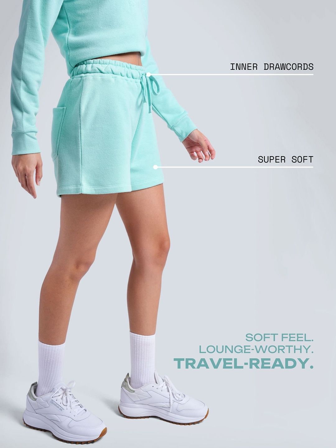 Women Mint Cloud Slim Fit High-Rise Training or Gym Shorts