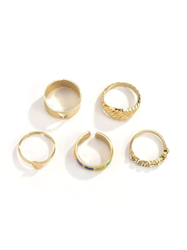 Men Set Of 5 Gold-Plated Stone-Studded Finger Ring
