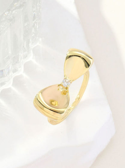 SALTY Women & Girls Gold-Plated Bow Studded Stylish Adjustable Finger Ring