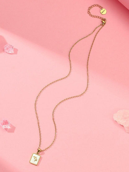 SALTY Gold & White Sign of the Stars Zodiac Capricorn Pendant With Chain