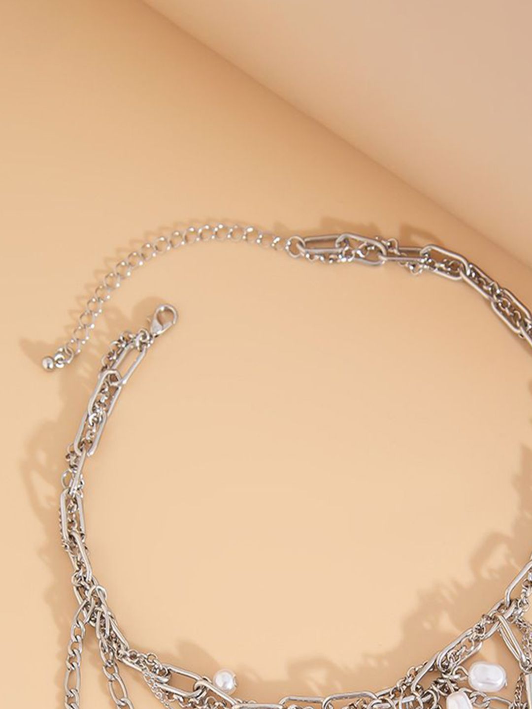 Silver-Plated Artificial Beaded Tasselled Statement Necklace