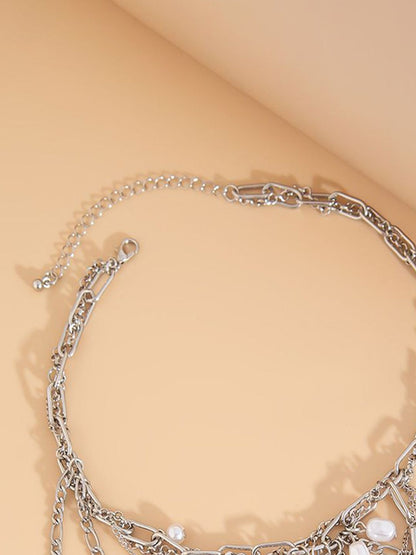 Silver-Plated Artificial Beaded Tasselled Statement Necklace