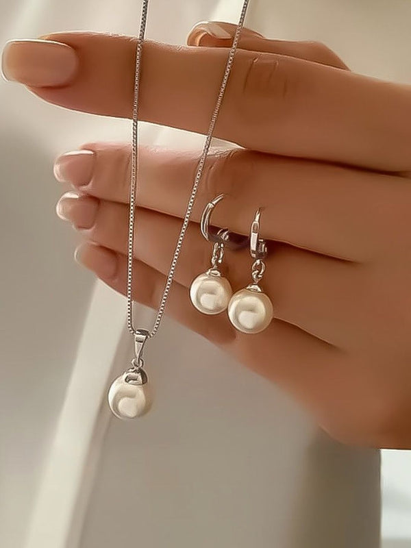 Silver-Plated Beaded Studded Jewellery Set