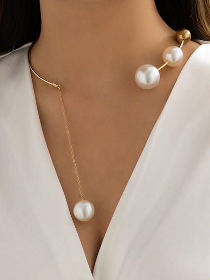 Gold-Plated Beaded Statement Open Necklace