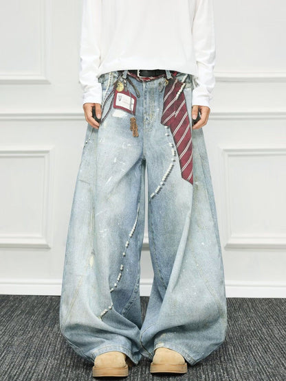 Men Wide Leg Mid-Rise Light Fade Printed Jeans