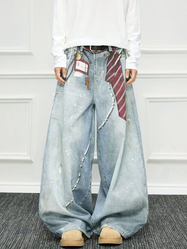 Men Wide Leg Mid-Rise Light Fade Printed Jeans