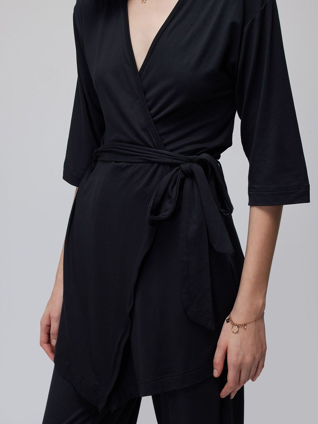 Black Ease Wrap Top